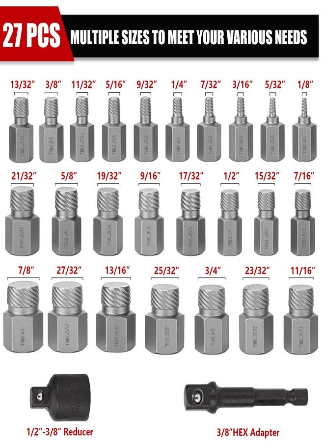 RIMKOLO 27-Piece Screw Extractor Set, 3/8" Inch Drive Easy Out Bolt Extractor kit Multi-Spline Hex Head for Removing Broken Studs Bolts Socket Screws - Image 2
