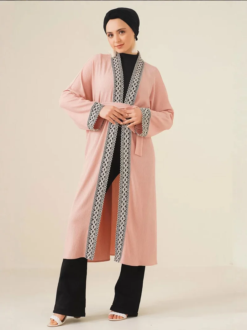 BIG DART BDART Embroidered Long Kimono with Shawl Collar