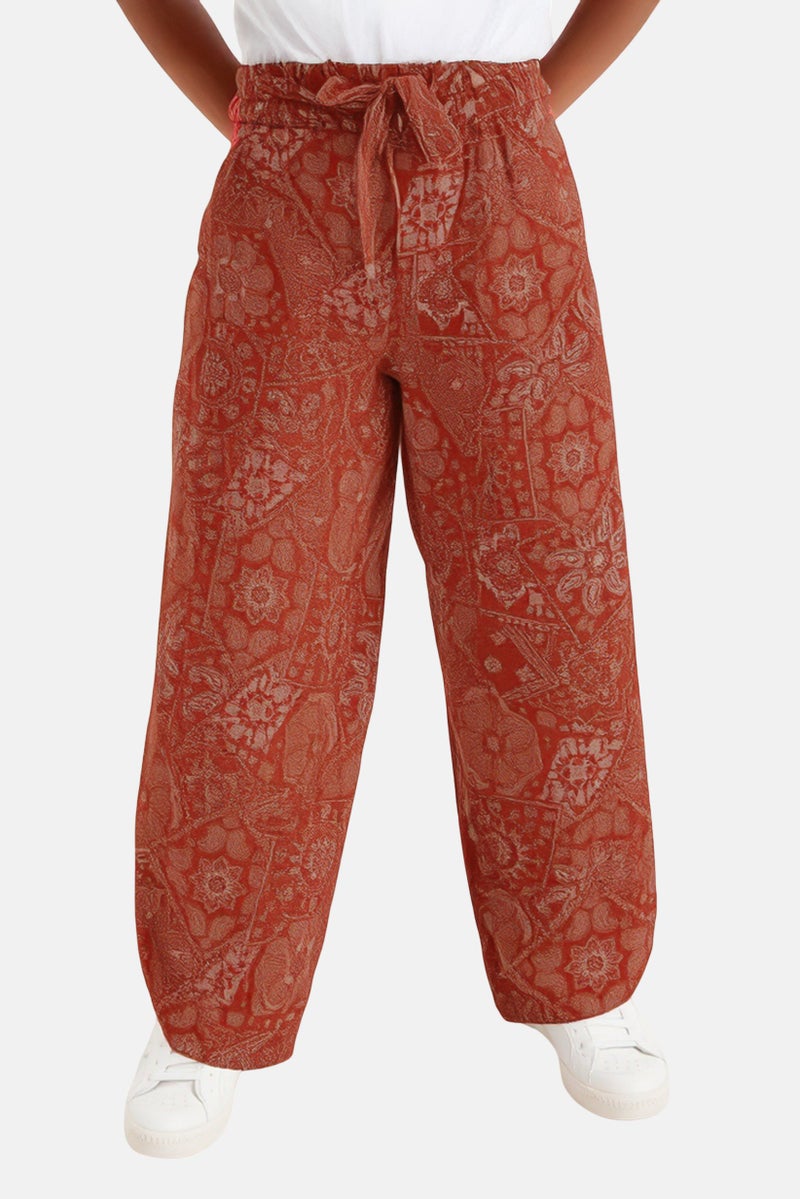 KOTON بنطلون بنات أطفال بنقشة بايزي مع حزام، متعدد الألوان - Image 1