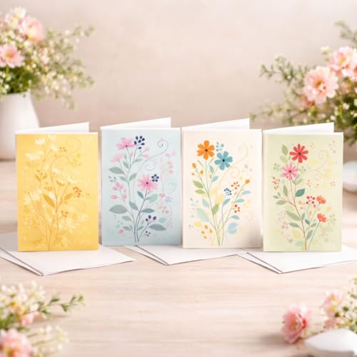 Brandian Gift of Glee Floral Notecards – Set of 12 Blank Greeting & Thank You Cards with White Envelopes | All Occasion Use - Image 1