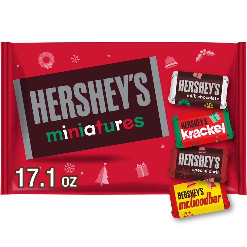 HERSHEY'S Miniatures Assorted Chocolate, Christmas Candy Bag, 17.1 oz - Image 1