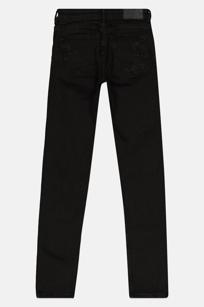 Bershka جينز ممزق نسائي بقصة عادية وقابل للتمدد، أسود - Image 3