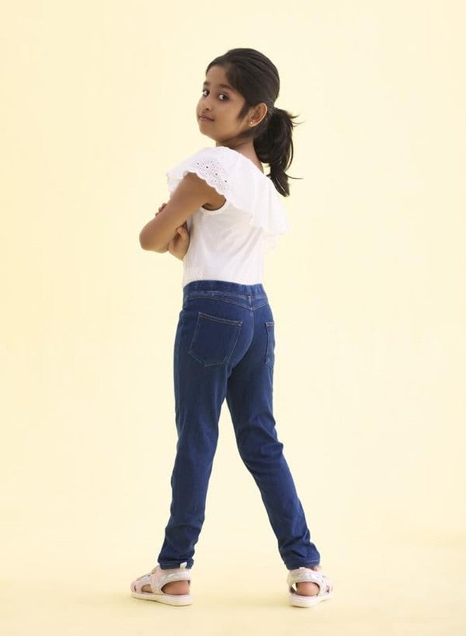 GO COLORS Girls Slim Fit Cotton Denim Mid Rise Jeggings (Blue_14 Years) - Image 5