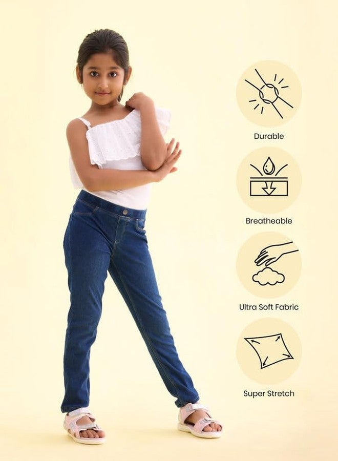 GO COLORS Girls Slim Fit Cotton Denim Mid Rise Jeggings (Blue_14 Years) - Image 3