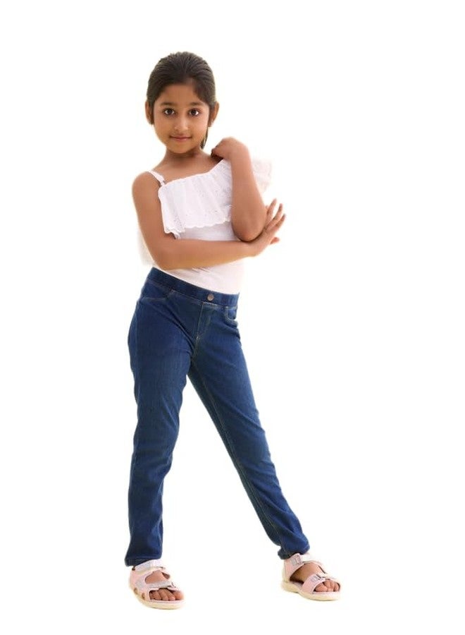 GO COLORS Girls Slim Fit Cotton Denim Mid Rise Jeggings (Blue_14 Years) - Image 1