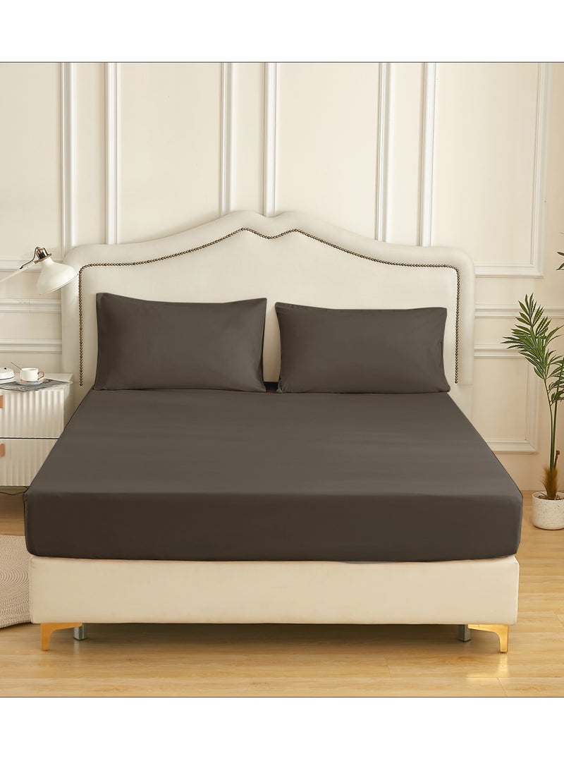 Donetella Bedding Fitted Sheet - Fits 120x200 Cm Bed For Twin Bed 2 Pcs (1 Fitted Sheet and 1 Pillowcase) - 30 Cm Deep Pocket - Solid Bed Sheet  - Image 1