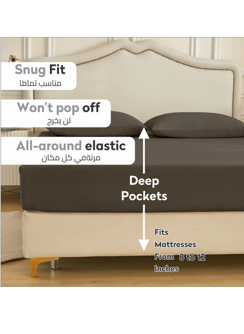 Donetella Bedding Fitted Sheet - Fits 120x200 Cm Bed For Twin Bed 2 Pcs (1 Fitted Sheet and 1 Pillowcase) - 30 Cm Deep Pocket - Solid Bed Sheet  - Image 2