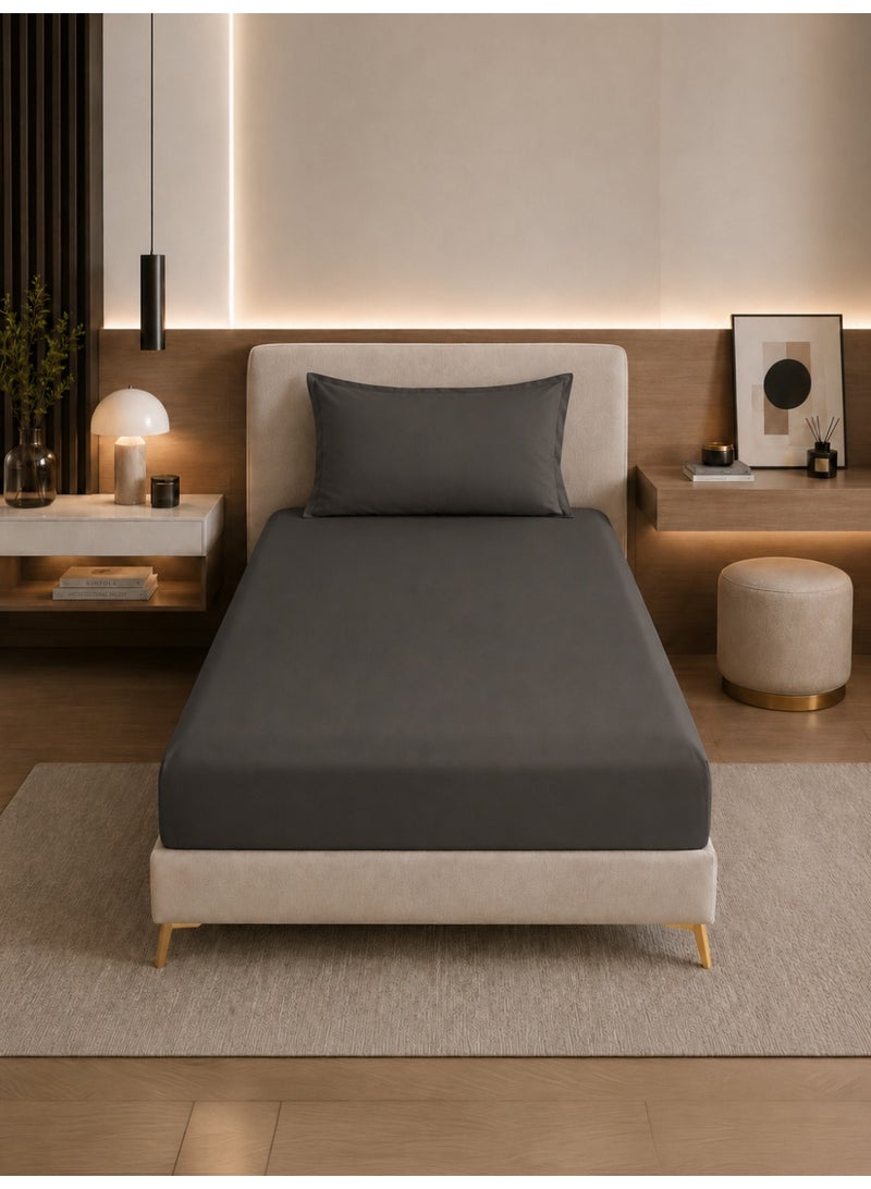 Donetella Bedding Fitted Sheet - Fits 120x200 Cm Bed For Twin Bed 2 Pcs (1 Fitted Sheet and 1 Pillowcase) - 30 Cm Deep Pocket - Solid Bed Sheet - Image 1