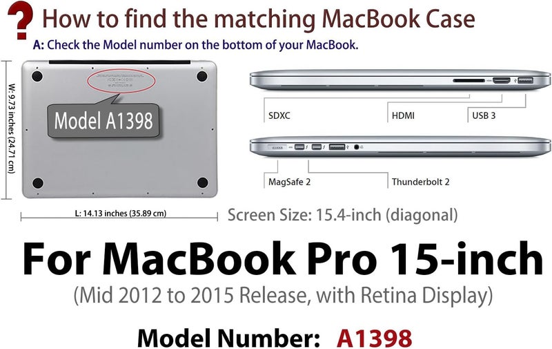 UESWILL Smooth Matte Hard Case Cover Compatible with (Mid 2012-Mid 2015) MacBook Pro 15 inch with Retina Display (No Touch Bar, No CD-ROM) (Model: A1398), Black - Image 2