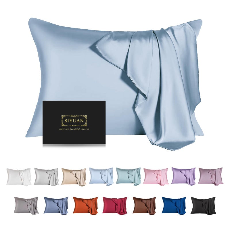 Mulberry Silk Pillowcase for Hair and SkinCooling Silk Pillow Case with Hidden ZipperAllergen Proof Dual Sides Soft Breathable Smooth Silk Pillow Cover for Women Light BlueStandard