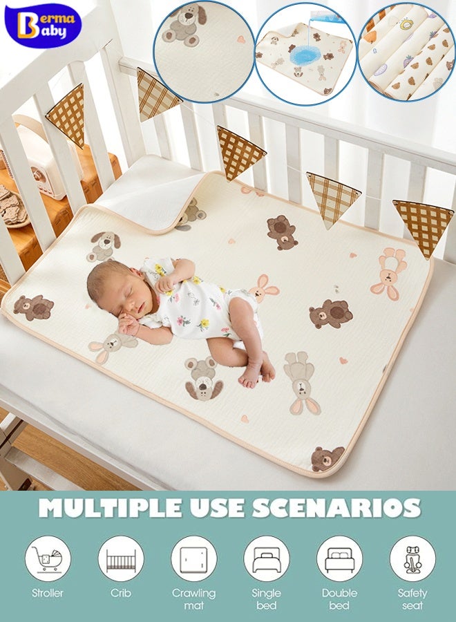 Berma Baby Baby waterproof changing pad   reusable changing pad, baby crepe changing pad, pure cotton waterproof breathable changing pad, perfect for toddler toilet training, suitable for single bed, 50*70 cm (animal party)  - Image 1