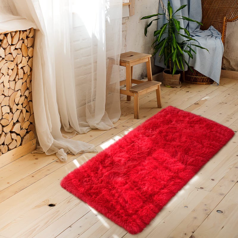 Amearea Shag Fluffy Small Pruck 2 × 4 أقدام رمي السجاد لغرفة نوم الفتيات غرفة المعيشة ناعمة وغامضة سجادة أشعث غير قسيمة ألوان صلبة الحضانة السجاد السجاد الأحمر - Image 1