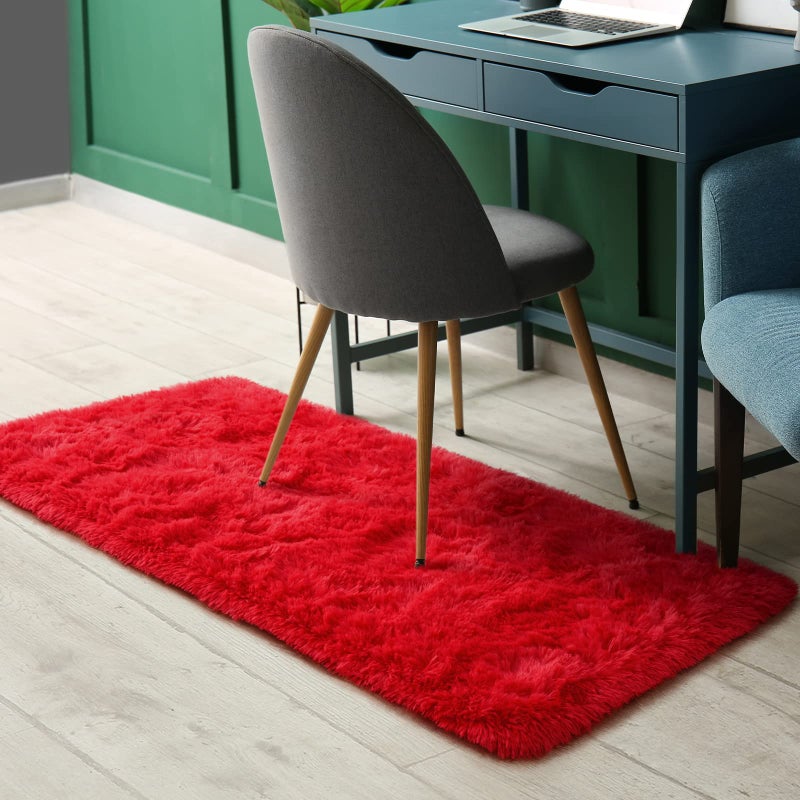 Amearea Shag Fluffy Small Pruck 2 × 4 أقدام رمي السجاد لغرفة نوم الفتيات غرفة المعيشة ناعمة وغامضة سجادة أشعث غير قسيمة ألوان صلبة الحضانة السجاد السجاد الأحمر - Image 2