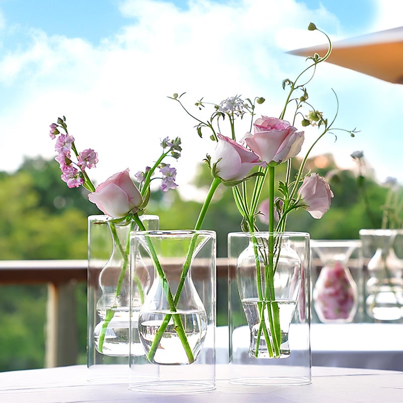 ZENS Unique Clear Small Flower Vase Set of 3  Modern Floating Decorative Vases  Double Hollow Cool Glass Vases  Hand Blown Bud Vases for Home Small Bouquet  Wedding Centerpieces - Image 5