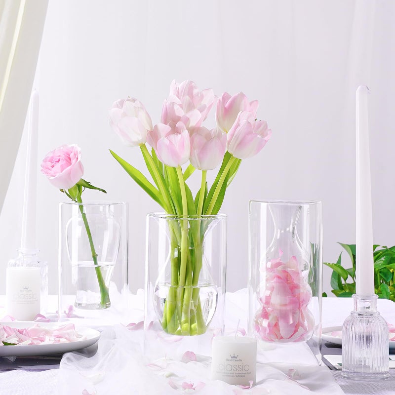 ZENS Unique Clear Small Flower Vase Set of 3  Modern Floating Decorative Vases  Double Hollow Cool Glass Vases  Hand Blown Bud Vases for Home Small Bouquet  Wedding Centerpieces - Image 4