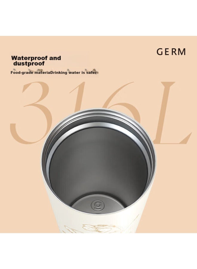 Germ Lily Of The Valley Double-insulated Water Bottle With Straw, Direct Drinking Portable Student Cup Gift Cup, 500ml Tea White - Image 2