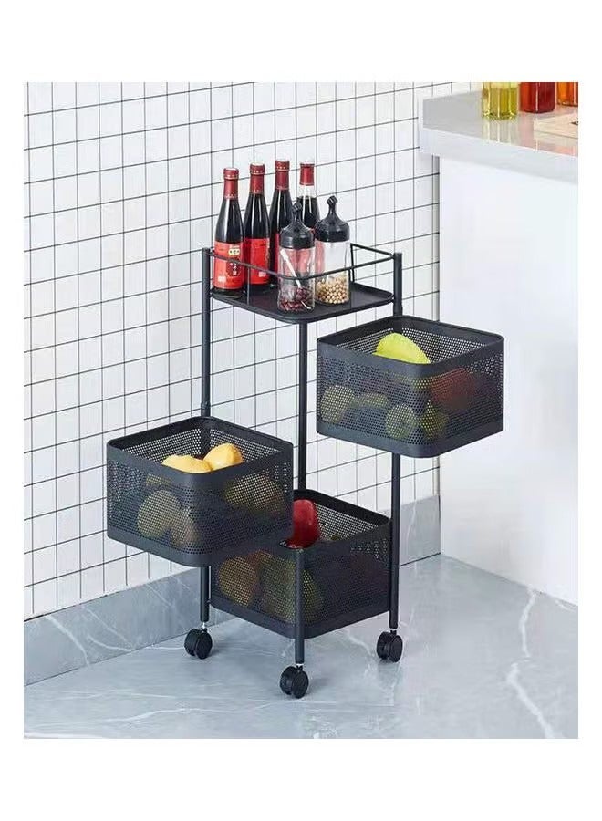 Beauenty 4-Layer Rotatable Baskets with Wheels Black - Image 3