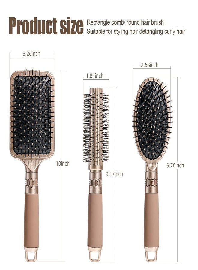 RNAZLIS Hair Brush Comb Styling Kit Women Men Kids Detangling Tools Wet and Dry Use Works on Curly and Straight Types Blow Drying Daily (Set of 3, Gold) - Image 2