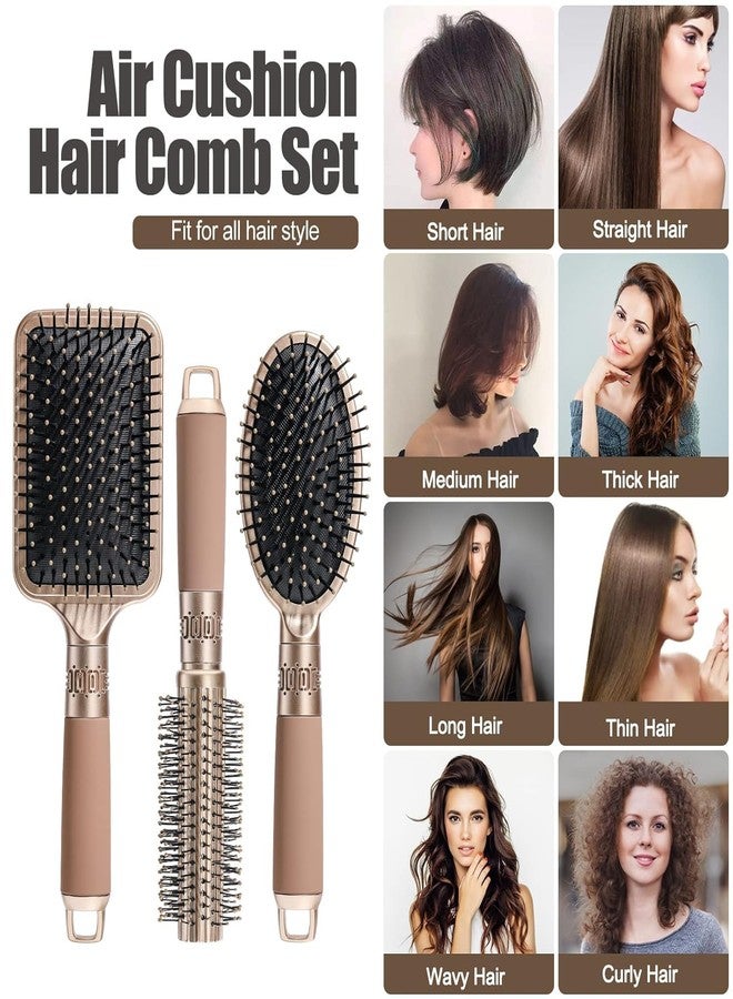RNAZLIS Hair Brush Comb Styling Kit Women Men Kids Detangling Tools Wet and Dry Use Works on Curly and Straight Types Blow Drying Daily (Set of 3, Gold) - Image 5