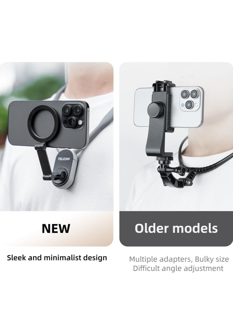 TELESIN Magnetic Neck Mount for Phones, Cell Phone Holder Stand Hanging on Neck, POV/Vlog Selfie Hand-Free Necklace Phone Strap Video Recording for iPhone Series/Android Phones (Grey)  - Image 4
