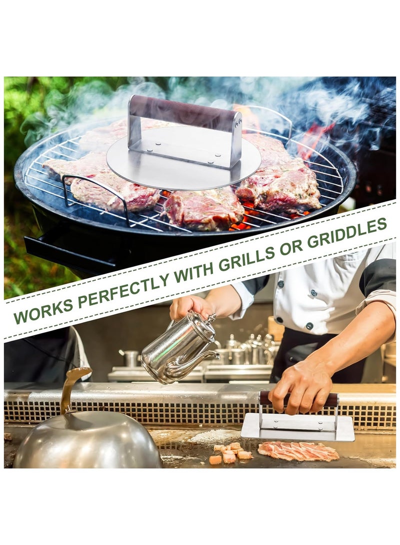 Stainless Steel Burger Press, 8.5" Round & 9 * 4.2" Rectangle Heavy-Duty Smash Bacon Press Meat Steak with Wood Handle for Griddle, Sandwich, Nonstick Pan - Image 5