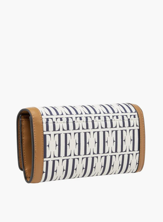 ELLE Monogram Print Wallet with Button Closure