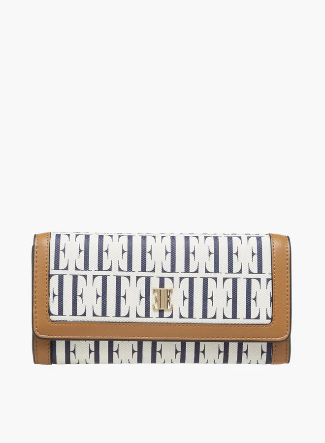 ELLE Monogram Print Wallet with Button Closure