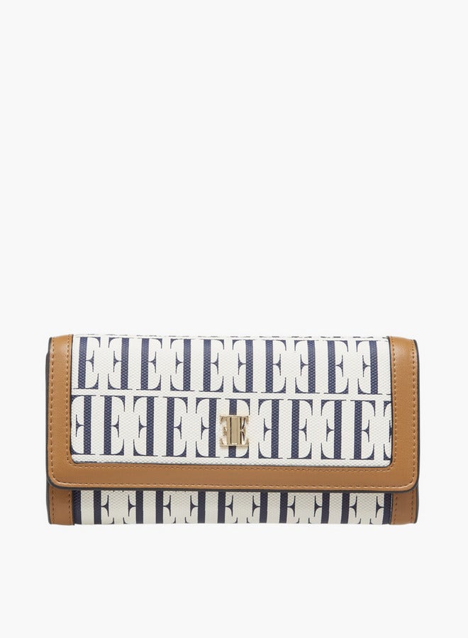 ELLE Monogram Print Wallet with Button Closure  - Image 1
