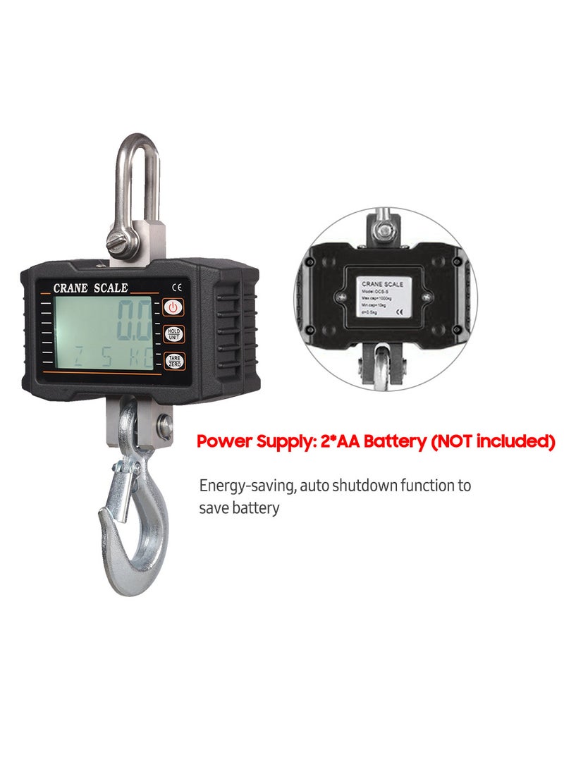 مقياس معلق رقمي 1000 كجم/ 2204 رطل، مقياس رافعة عالي التحمل محمول بإضاءة خلفية LCD، موازين خطافية صناعية، تغيير الوحدة/ الاحتفاظ بالبيانات/ الفارغة/ صفر لموقع البناء، سوق السفر، الصيد، العمل في الهواء الطلق - Image 3