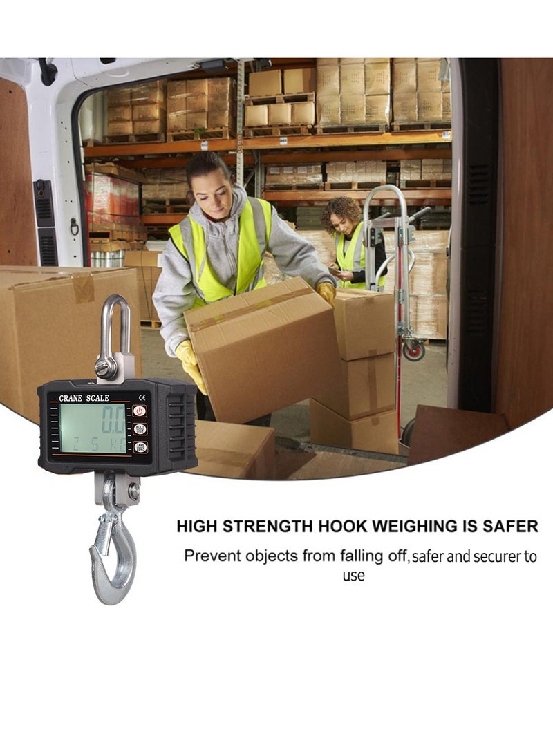 مقياس معلق رقمي 1000 كجم/ 2204 رطل، مقياس رافعة عالي التحمل محمول بإضاءة خلفية LCD، موازين خطافية صناعية، تغيير الوحدة/ الاحتفاظ بالبيانات/ الفارغة/ صفر لموقع البناء، سوق السفر، الصيد، العمل في الهواء الطلق - Image 4