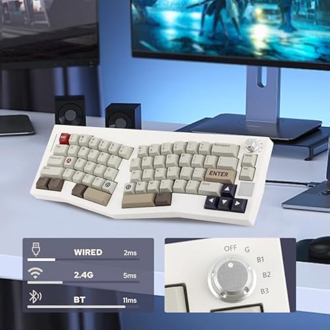 rayihni ALICE 66 WIRELESS GAMING KEYBOARD, ALICE LAYOUT QMK/VIA PROGRAMMABLE MECHANICAL KEYBOARD, BT5.0/2.4GHZ/USB-C WIRED KEYBOARD WITH 4000MAH BATTERY, HOT SWAPPABLE (WISTERIA LINEAR SWITCH) - Image 3
