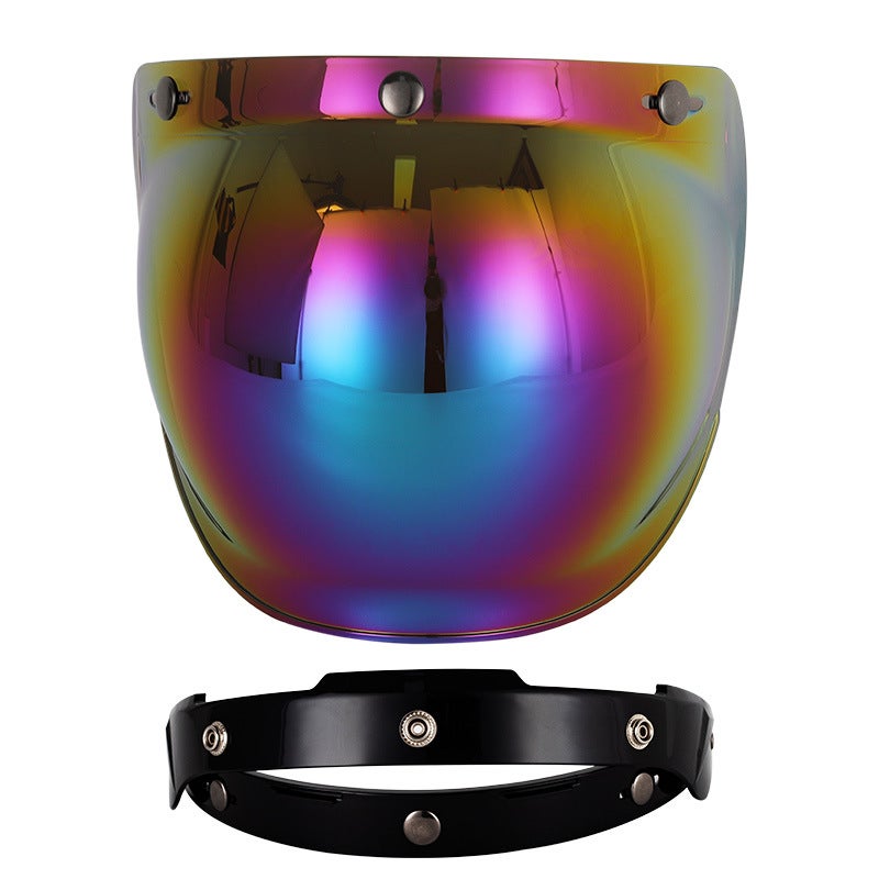 Generic Retro Bubble Visor Motorcycle Helmet Lens Kit Rainbow Black Frame