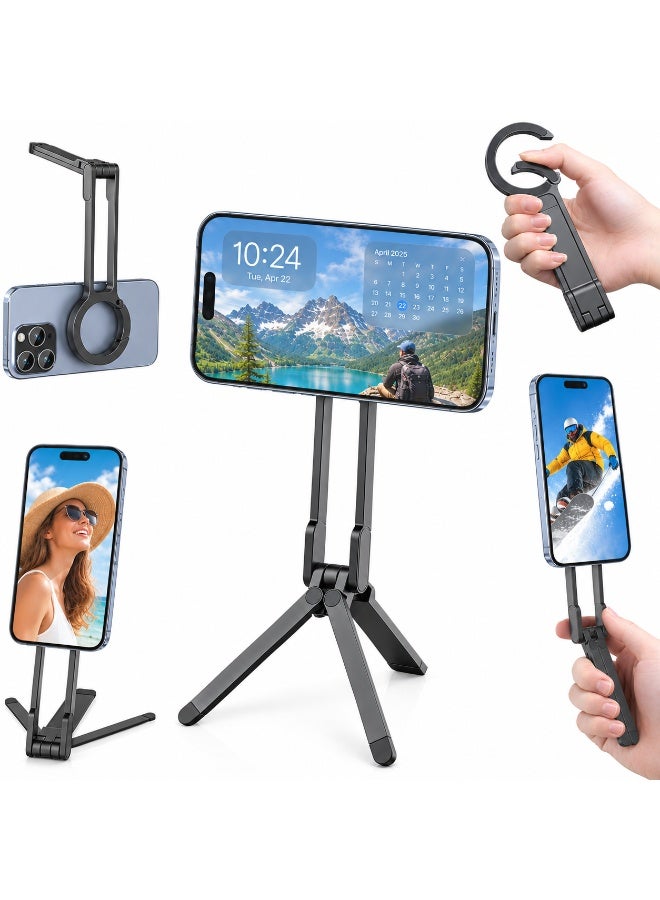 AMROAH Steel Mini Magnetic Phone Tripod Stand with 2 Magnet Rings for Cell phones & Tablets, Magsafe Phone Holder Tripod Mount for Smartphones iPhone 18 17 16 15 14 13 12 Pro Max Plus Series - Image 1