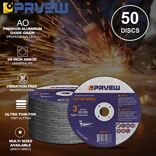 PRVEW 50-Pack Die Grinder Cut Off Wheel 3 Inch, 3" x1/16 x3/8" Quality Cutting Wheel Cutting Disc for Metal&Stainless Steel - Image 3