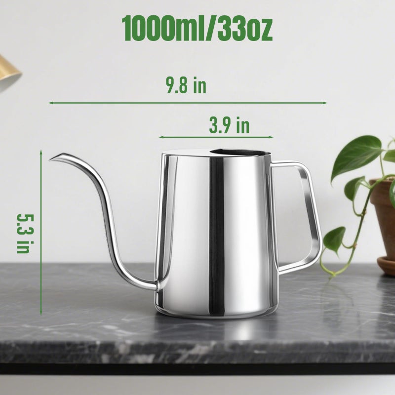 Doseno Watering Can for Indoor Plants, Indoor Watering Can with Long Spout and Handle Rust-Proof 304 Stainless Steel Material (1000ml/34oz) - Image 2