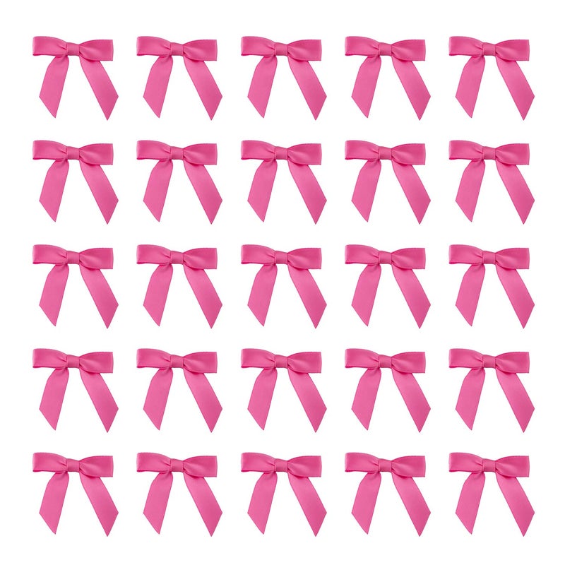 7Rainbows 50pcs Boutique 15 Hot Pink Satin Ribbon Mini Bows for Craft Sewing Scrapbooking Wedding and Gift Wrapping