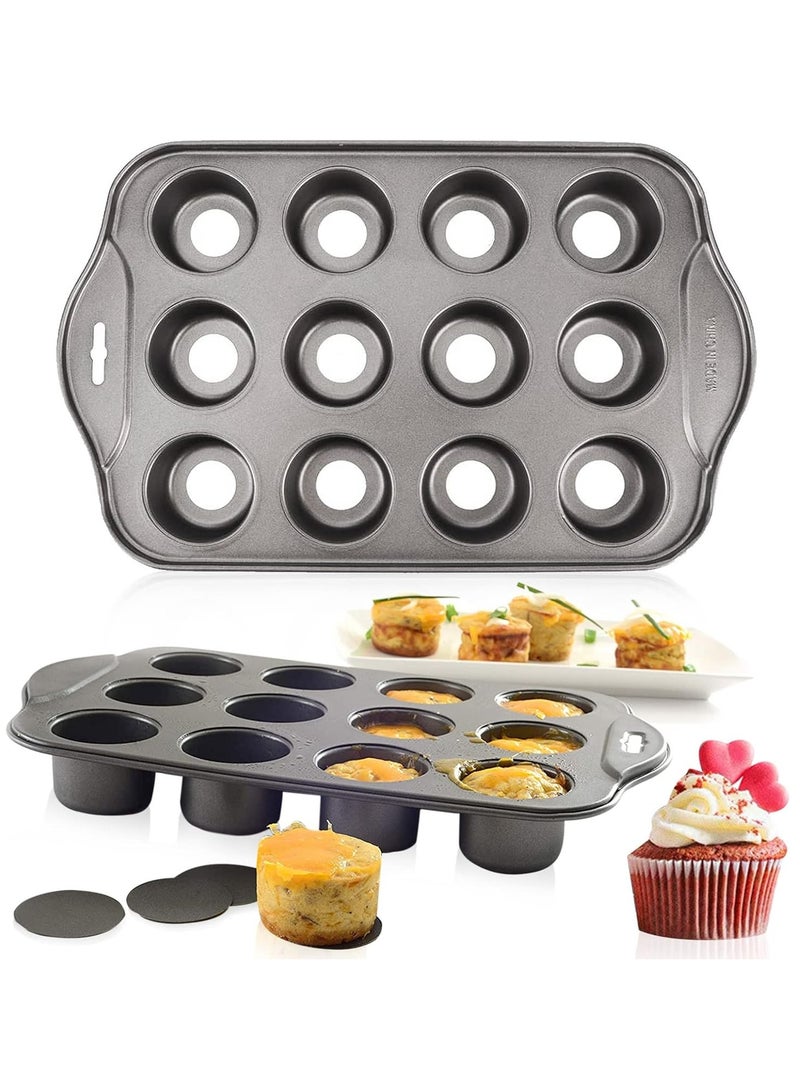 Relex 12 Cup Mini Sandwich Tin Loose Based Cake Tray Cup Mini Cheesecake Mould Professional Gauge Carbon Steel Removable Bottom with Non Stick Coating for Baking Muffin Sponge Cake Cupcake - Image 1