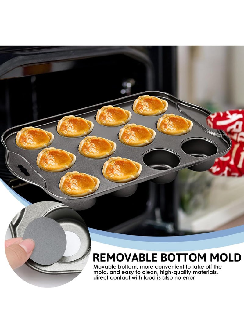 Relex 12 Cup Mini Sandwich Tin Loose Based Cake Tray Cup Mini Cheesecake Mould Professional Gauge Carbon Steel Removable Bottom with Non Stick Coating for Baking Muffin Sponge Cake Cupcake - Image 4