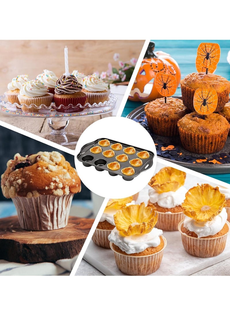 Relex 12 Cup Mini Sandwich Tin Loose Based Cake Tray Cup Mini Cheesecake Mould Professional Gauge Carbon Steel Removable Bottom with Non Stick Coating for Baking Muffin Sponge Cake Cupcake - Image 5