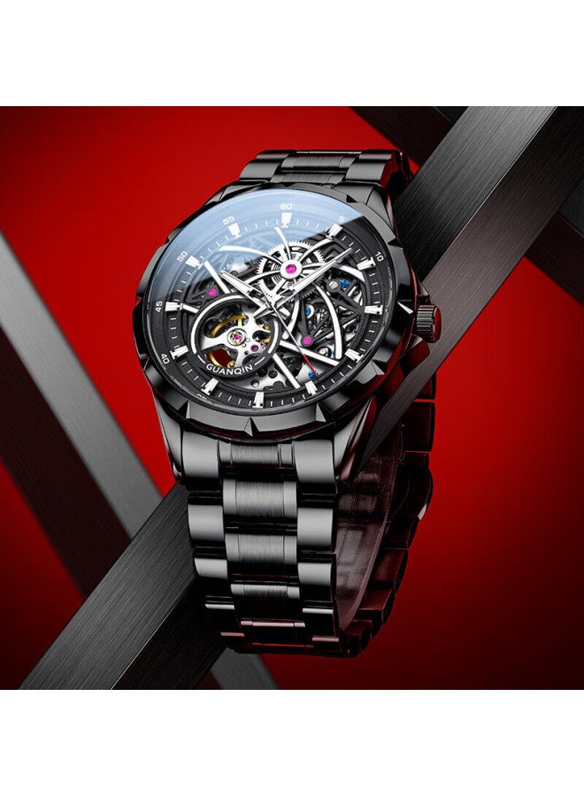 Guanqin Men's Mechanical Watch, Swiss Certified Fully Automatic Skeleton Trendy Men's Watch, Fireworks Series Strong Luminous Famous Watch - Image 1
