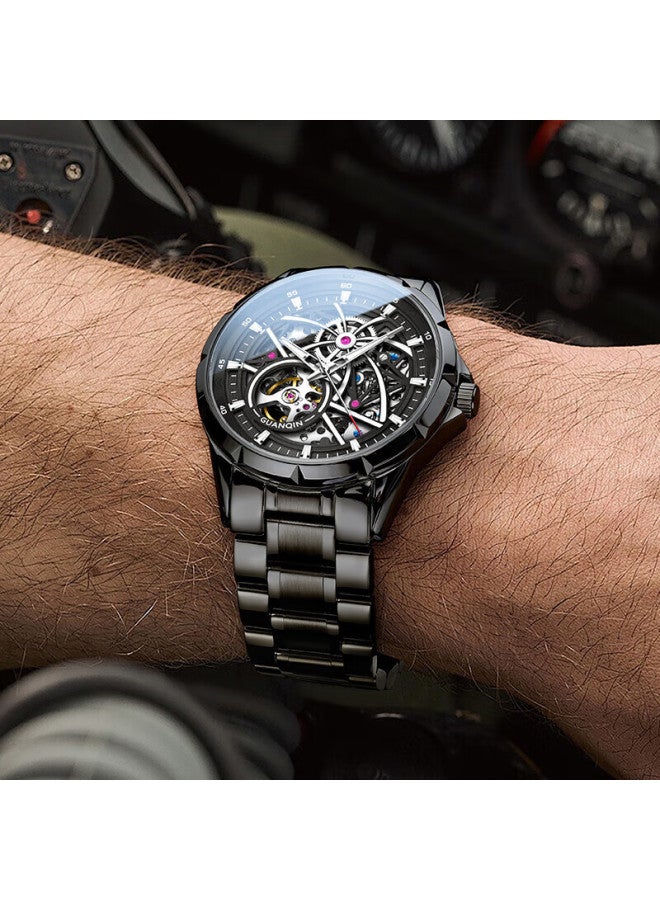 Guanqin Men's Mechanical Watch, Swiss Certified Fully Automatic Skeleton Trendy Men's Watch, Fireworks Series Strong Luminous Famous Watch - Image 4