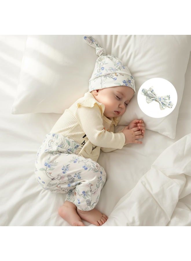 wybzd Hello World Newborn Outfit Baby Girl Going Home Outfit Ruffle Ribbed Romper Top Floral Pants Set Cute Summer Clothes, Princess Has Arrived Beige, Premature - Image 3