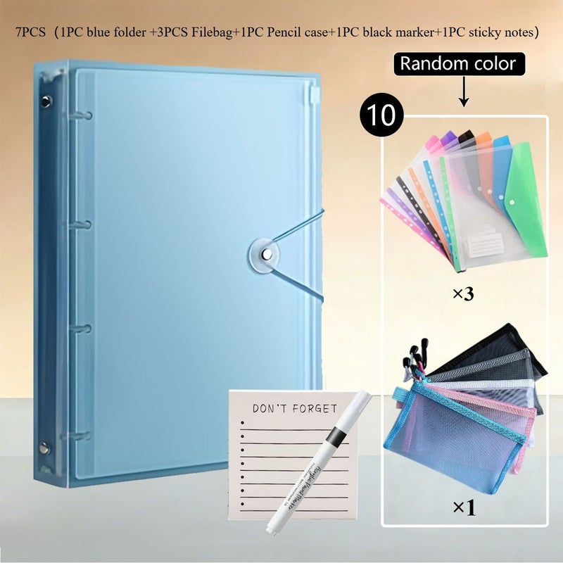 7 Pcs Colorful Expandable File Bag Set With A4 Pp Folder 3 Mixed Color File Bags Pen Case Marker And Sticky Notes Large Capacity Multi Extension Combination - Image 5