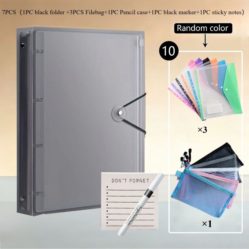 7 Pcs Colorful Expandable File Bag Set With A4 Pp Folder 3 Mixed Color File Bags Pen Case Marker And Sticky Notes Large Capacity Multi Extension Combination - Image 4