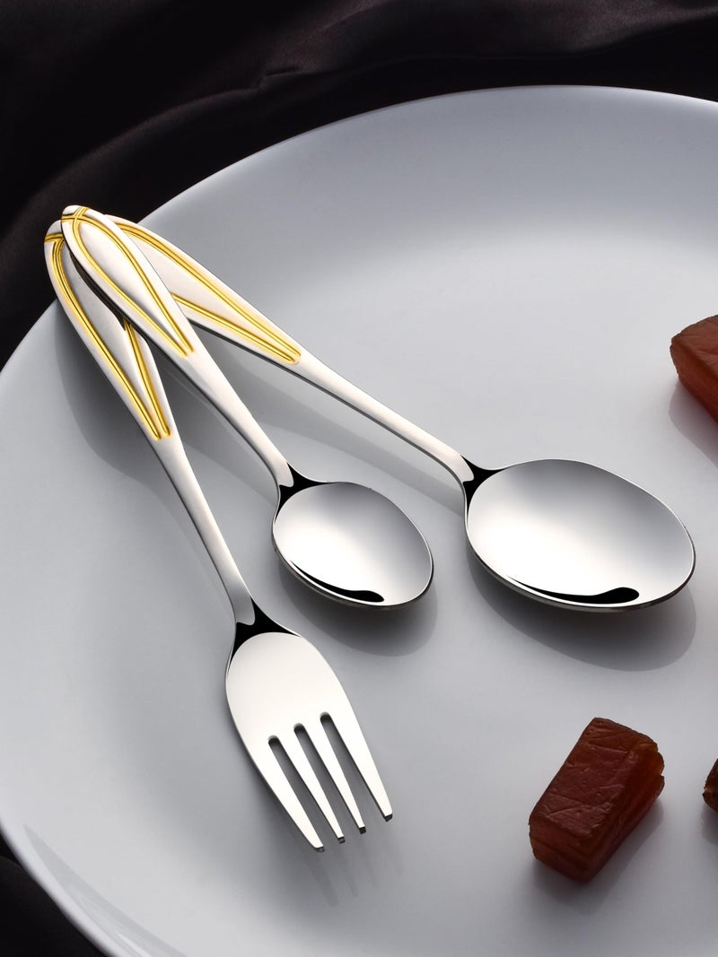 FnS Classic Stainless Steel 24 Karat Gold Plated 18 Pcs Cutlery Set with Leatherette Box - Includes 6 Dinner Spoons, 6 Dinner Forks, 6 Tea Spoons, Elegant Gold Finish - Image 4