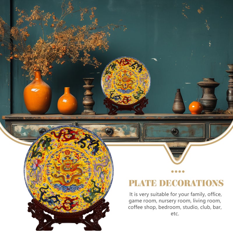 Chinese Style Decorative Ceramic Plate with Stand Ancient Style Artwork for Kitchen Cabinet - Image 4
