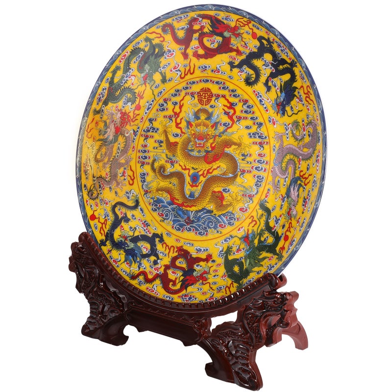 Chinese Style Decorative Ceramic Plate with Stand Ancient Style Artwork for Kitchen Cabinet - Image 1
