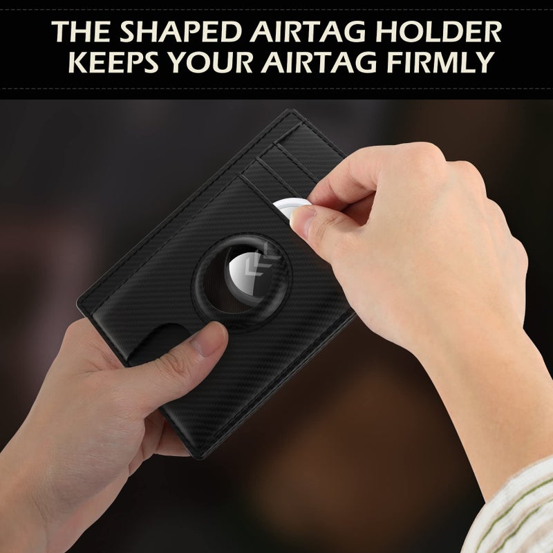 typecase محفظة كارد رفيعة وعصرية للرجال مع حامل Airtag، محفظة جلدية فاخرة من جلد الحصان المجنون مع حامل Airtag، محفظة نقدية وبطاقات ائتمان مانعة للتداخل مع RFID متوافقة مع AirTag - Image 4