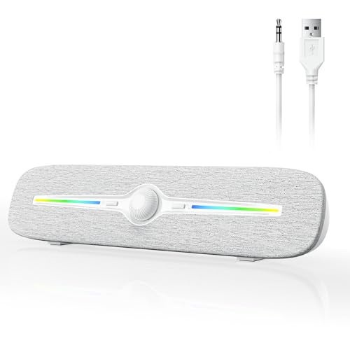 SOULION Computer Speakers for Desktop, USB Powered Bluetooth PC Speaker with Led Light, 3.5mm Aux Soundbar with Rotary Volume Control Button for Laptop Monitor White - Image 1