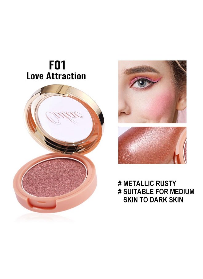Oulac Shimmer Blush Cheek 2 In 1 Powdery Blush & Highlighter Pigmented&Blendable Shape & Highlight Face Vegan & Crueltyfree 4.8G F01 Love Attraction  - Image 2